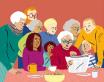 Famille lisant le journal