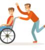 Personne en fauteuil roulant avec un aidant