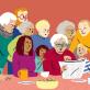 Famille lisant le journal
