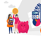 illustration budget cochon calculatrice compte