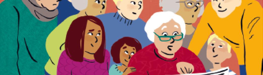 Famille lisant le journal