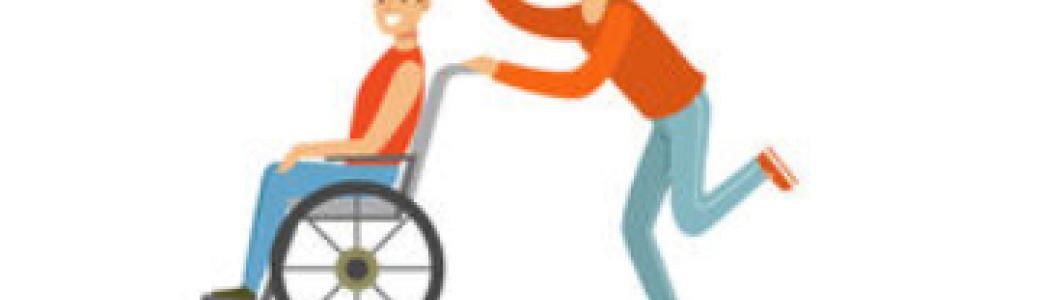 Personne en fauteuil roulant avec un aidant