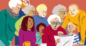 Famille lisant le journal
