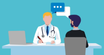 Un médecin et un patient autour d'une table