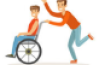 Personne en fauteuil roulant avec un aidant